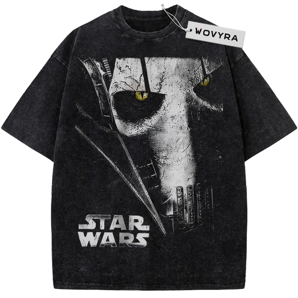 Star Wars General Grievous Mask Close-Up Vintage T-Shirt with a distressed mask close-up with two yellow eyes