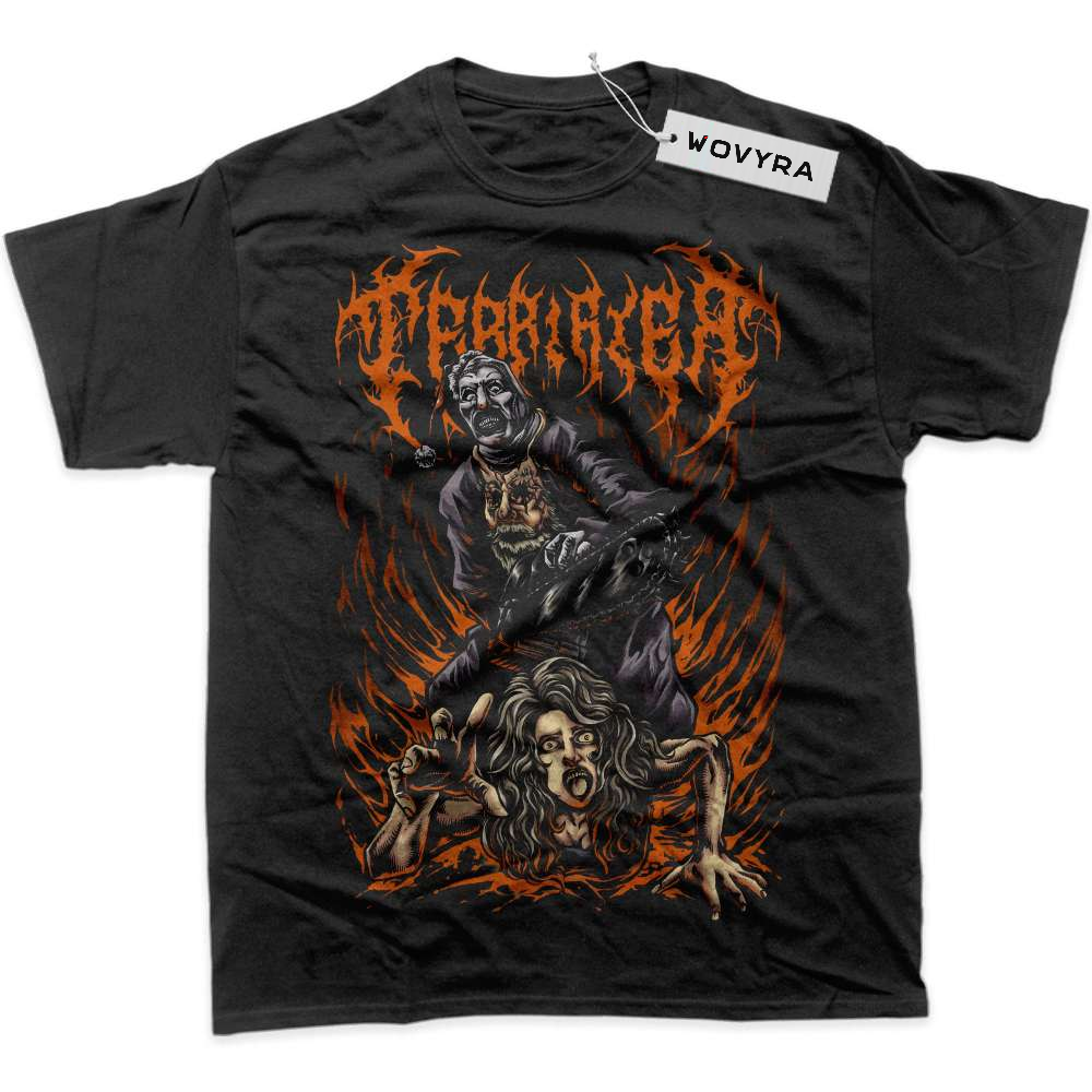 Black WOVYRA Art the Clown Terrifier Orange Flames Classic Tee