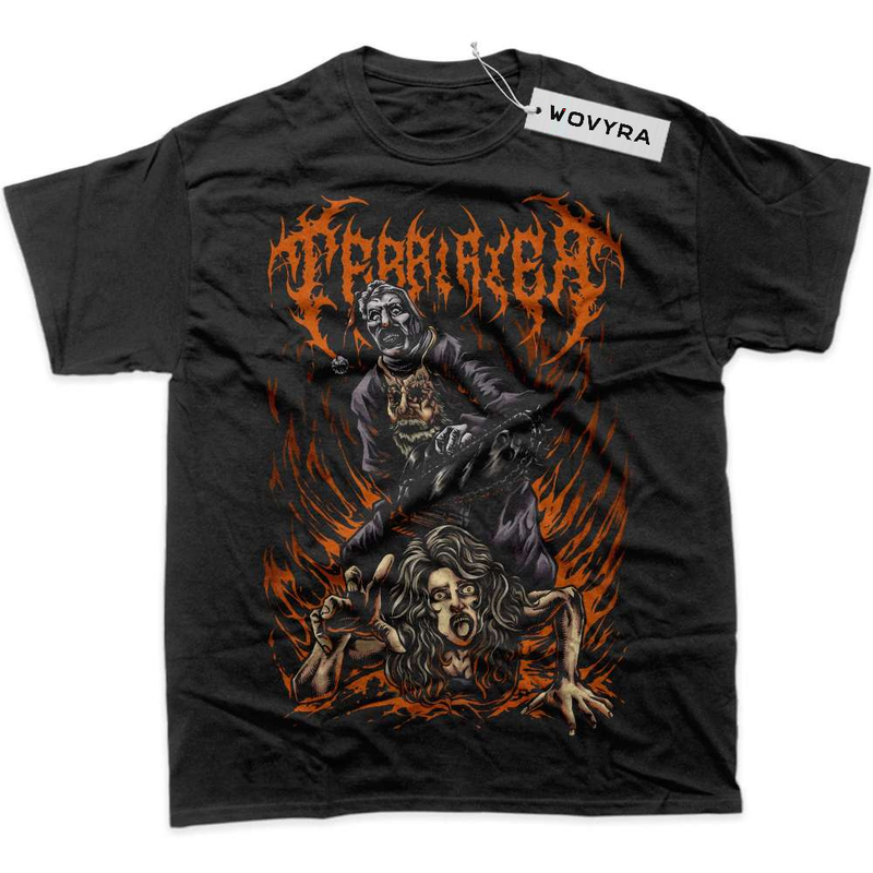 Black WOVYRA Art the Clown Terrifier Orange Flames Classic Tee