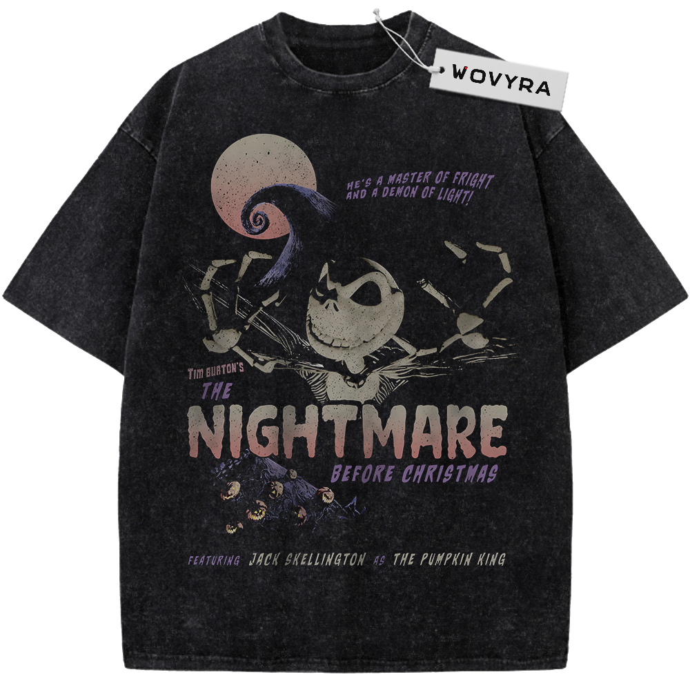 Vintage T-shirt featuring Jack Skellington in a dark poster collage with a crescent moon