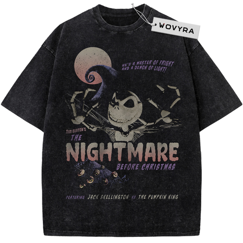 Vintage T-shirt featuring Jack Skellington in a dark poster collage with a crescent moon