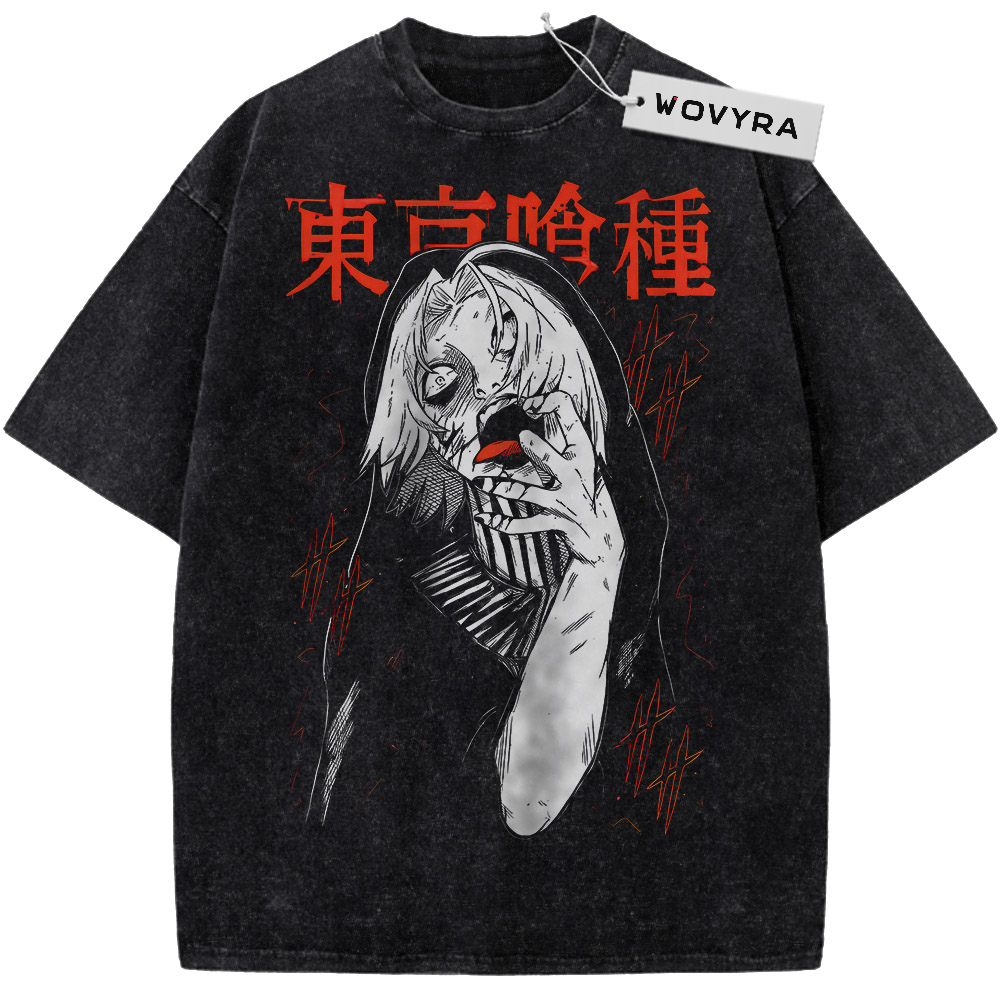 Vintage T-shirt featuring a monochrome Takizawa portrait with red eye and title accents