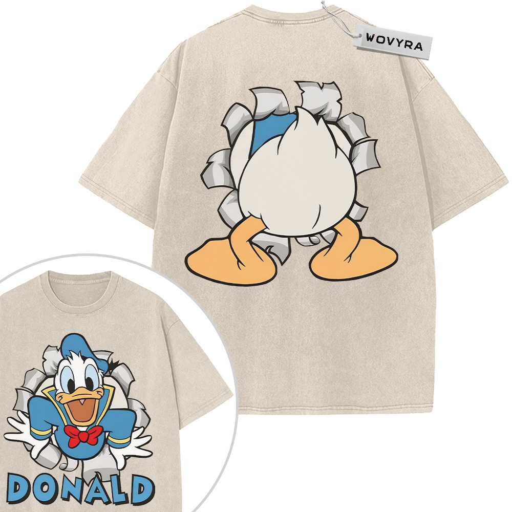 Donald Duck Torn Paper 2-Sided Vintage T-Shirt with Donald Duck artwork appearing through torn-paper shapes