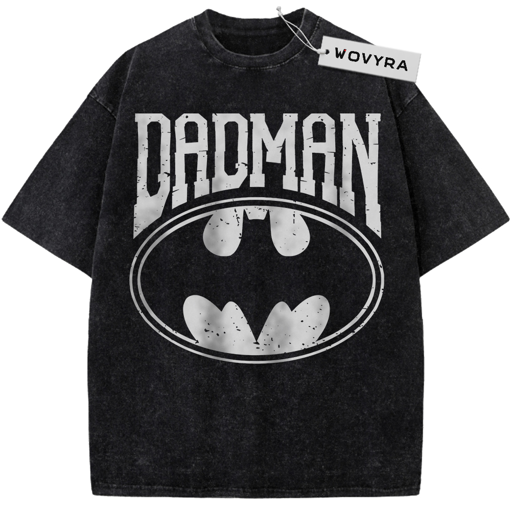 Batman Dadman Bat Emblem Vintage T-Shirt with large Dadman lettering above a distressed bat emblem