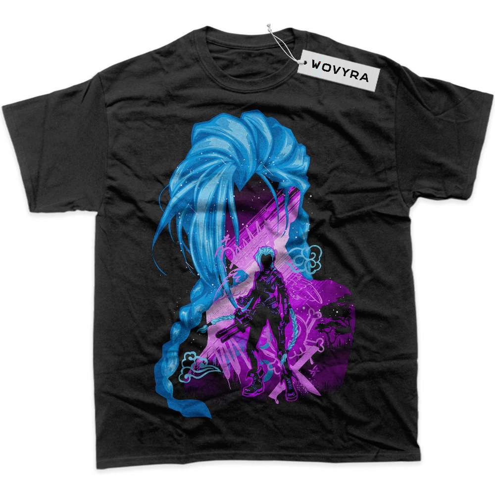 Black WOVYRA Jinx League of Legends Blue Hair Silhouette Classic Tee