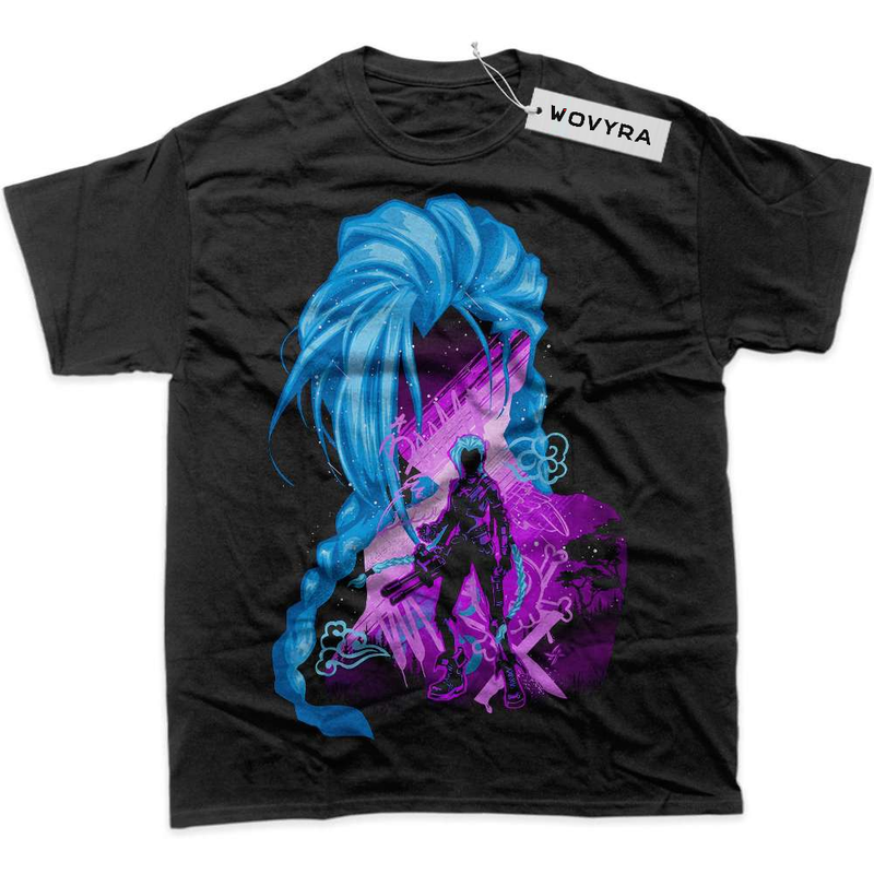 Black WOVYRA Jinx League of Legends Blue Hair Silhouette Classic Tee