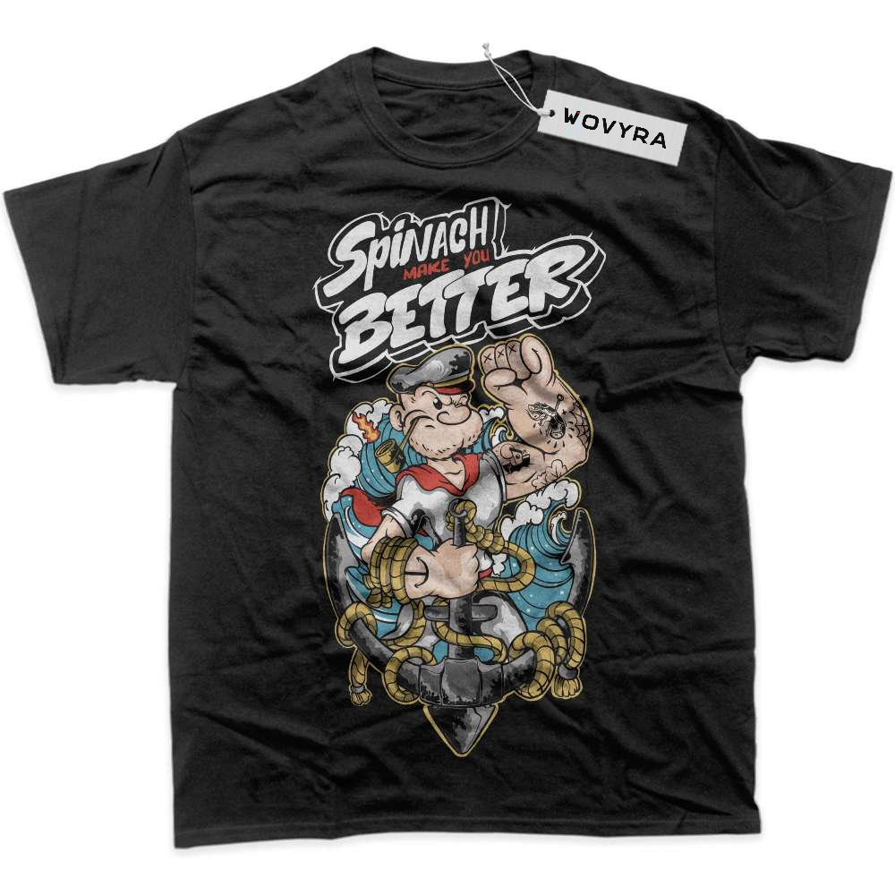 Black WOVYRA Popeye Spinach Makes It Better Classic Tee