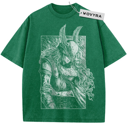 Green Malenia T-shirt with a framed white winged-helmet portrait