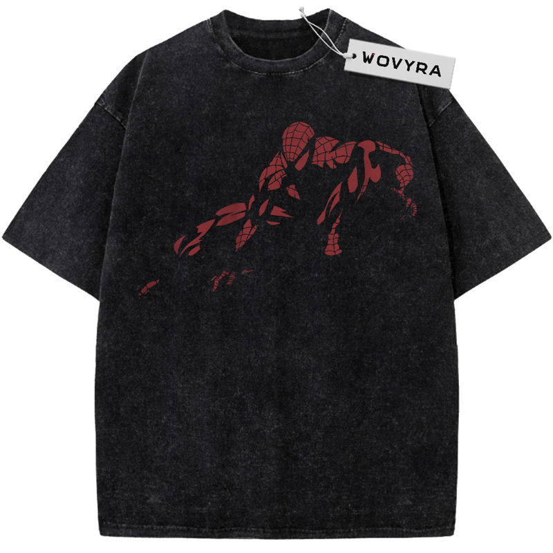 Vintage T-shirt featuring a red Spider-Man action silhouette on a dark background