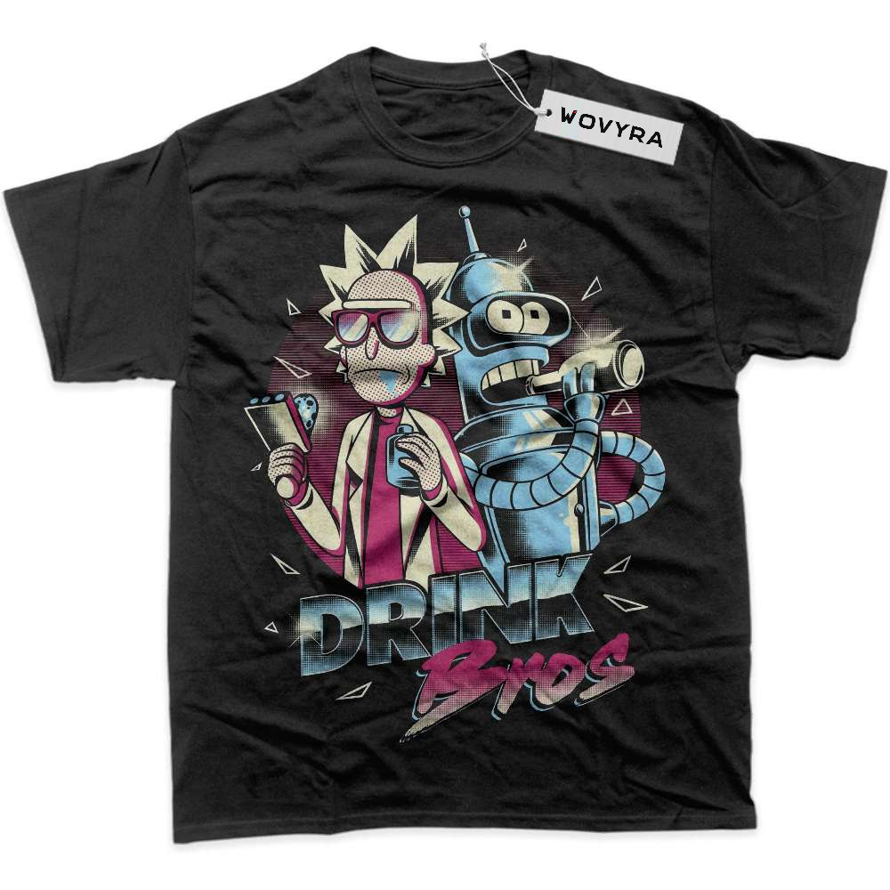Black WOVYRA Rick & Robot Drinking Duo Classic Tee