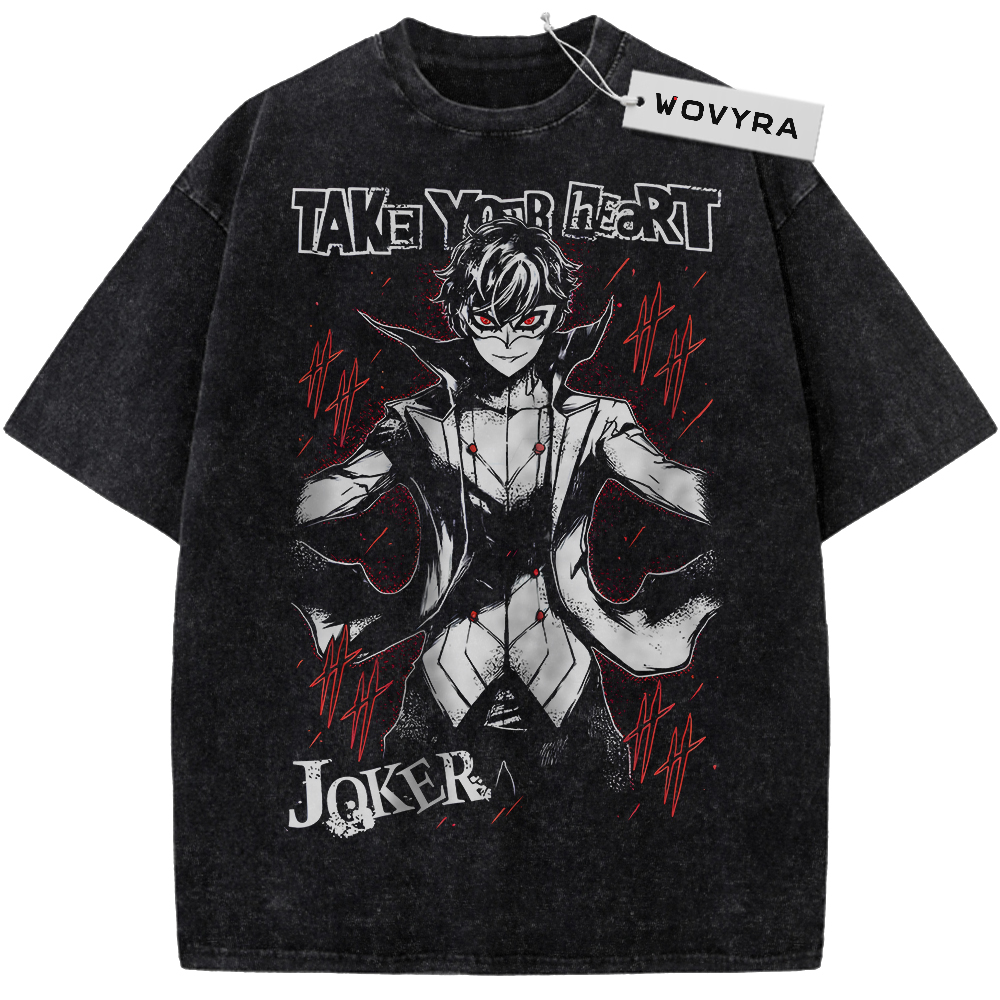 Vintage T-shirt featuring Joker in a monochrome character illustration with red accents