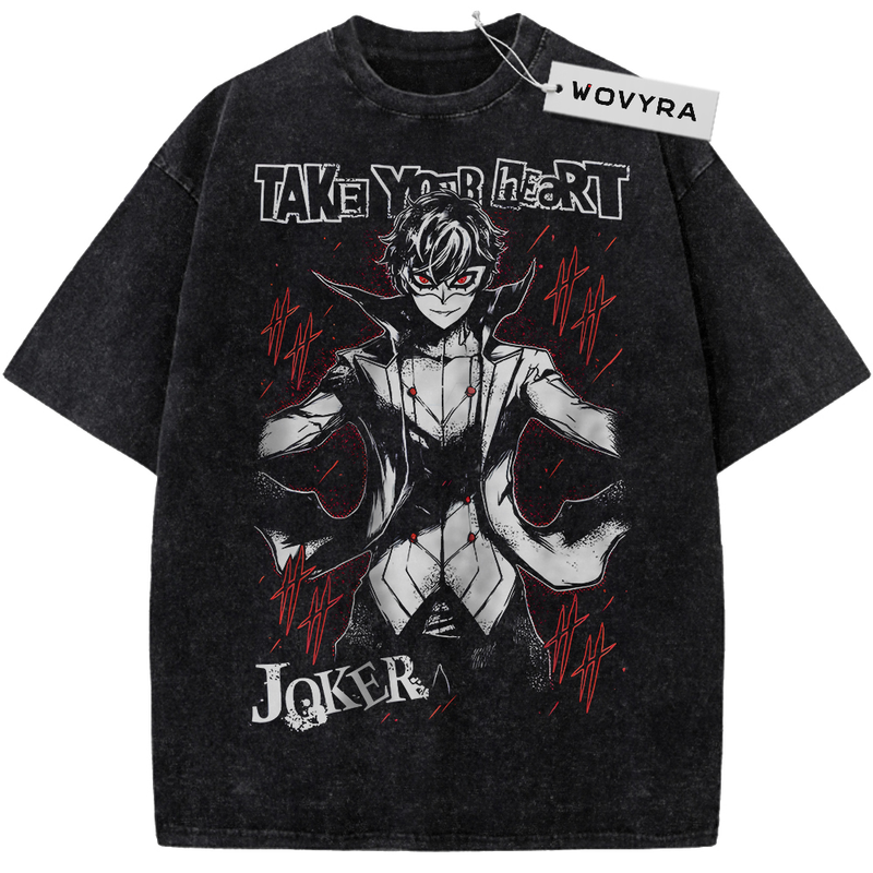 Vintage T-shirt featuring Joker in a monochrome character illustration with red accents