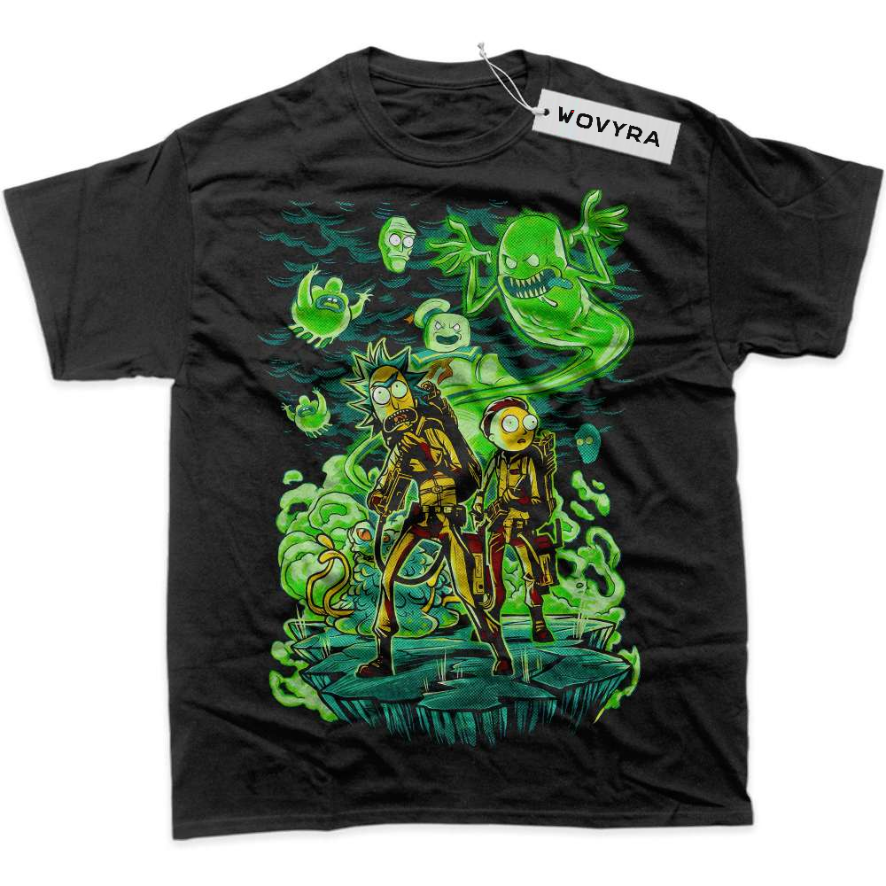 Black WOVYRA Rick and Morty Green Character Collage Classic Tee