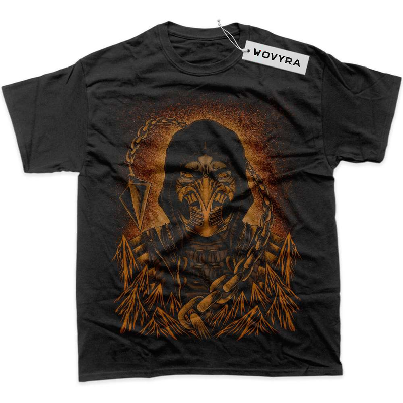 Black WOVYRA Scorpion Mortal Kombat Orange Portrait Classic Tee