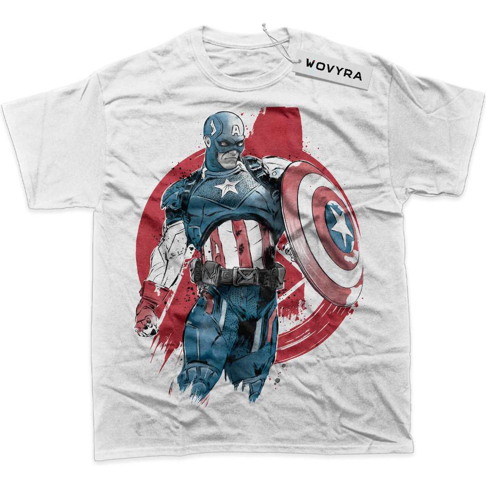 White WOVYRA Captain America Shield Portrait Classic Tee