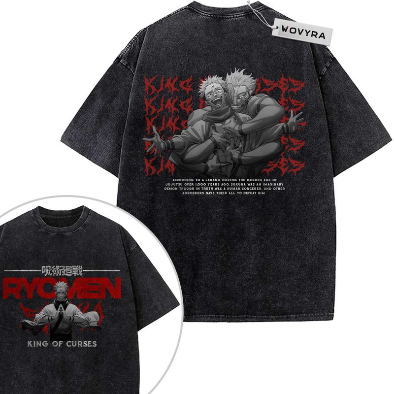Black WOVYRA Ryomen Sukuna King of Curses 2-Sided Vintage Tee