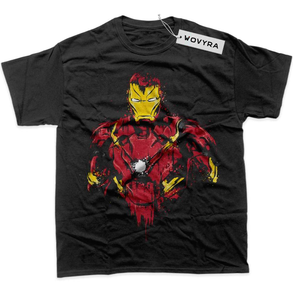 Black WOVYRA Iron Man Red & Gold Portrait Classic Tee