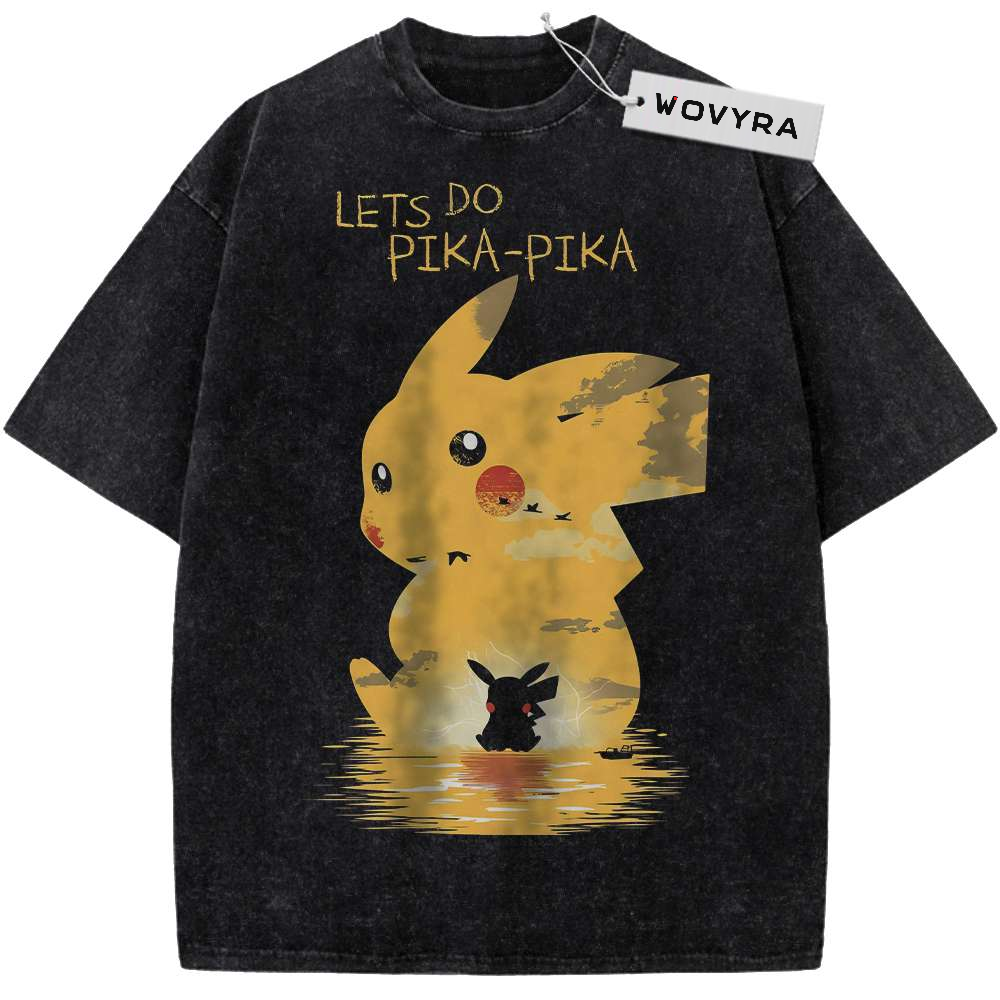 Vintage T-shirt featuring a golden Pikachu silhouette with a smaller figure reflected below