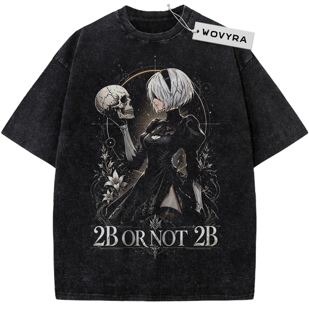 Black WOVYRA 2B NieR:Automata Skull Portrait Vintage Tee
