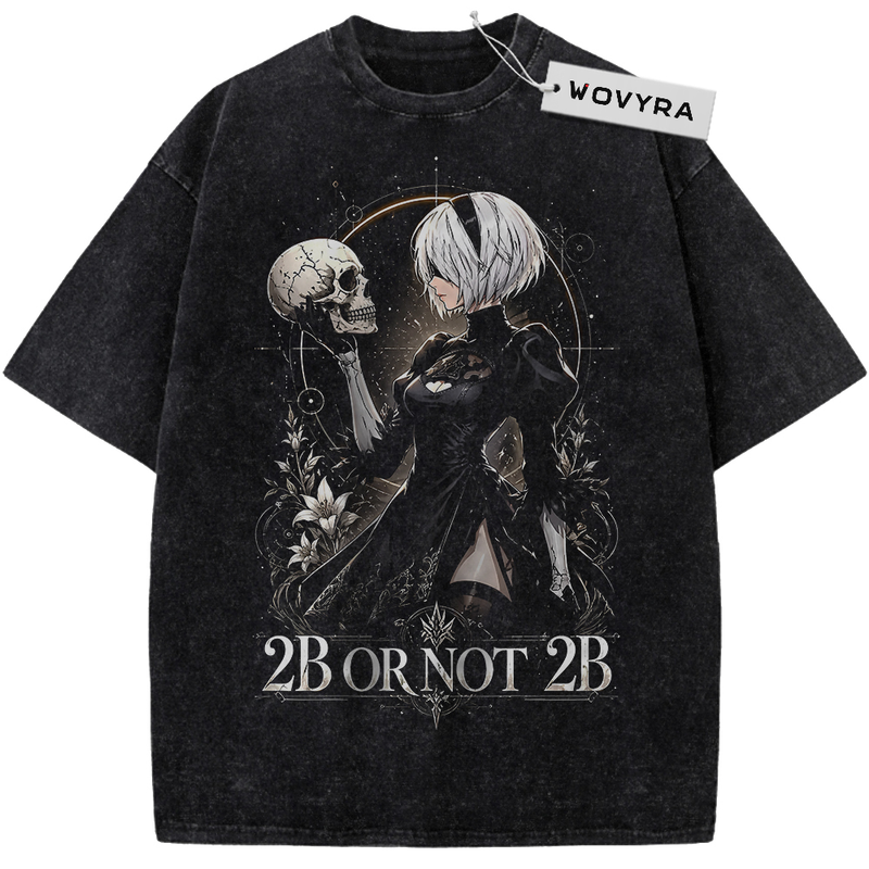 Black WOVYRA 2B NieR:Automata Skull Portrait Vintage Tee