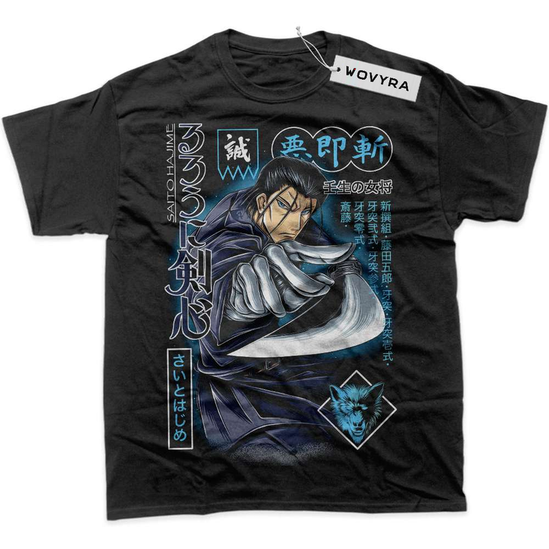 Black WOVYRA Saito Hajime Rurouni Kenshin Blue Frame Classic Tee