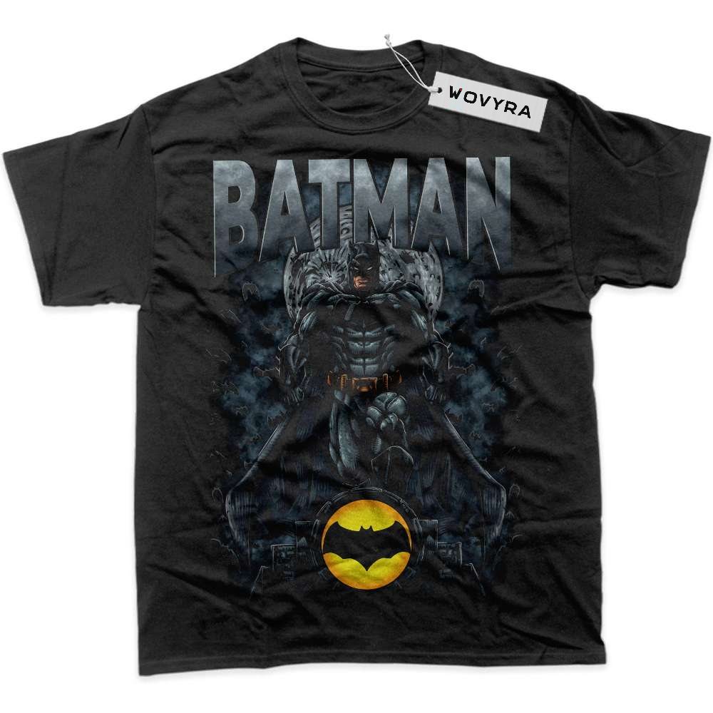 Black WOVYRA Batman Blue Portrait & Yellow Emblem Classic Tee