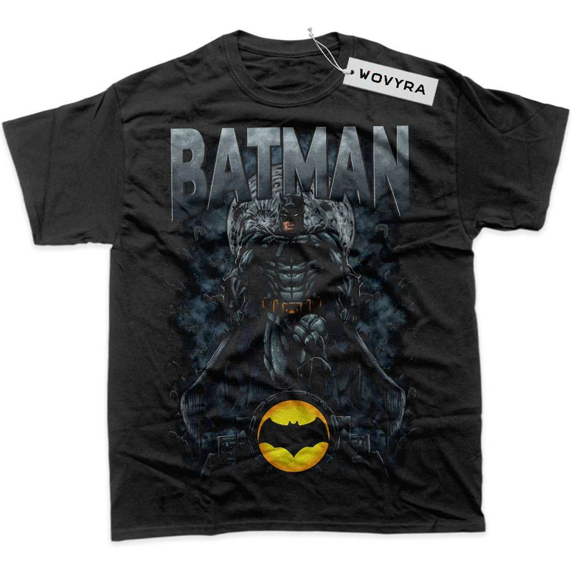 Black WOVYRA Batman Blue Portrait & Yellow Emblem Classic Tee