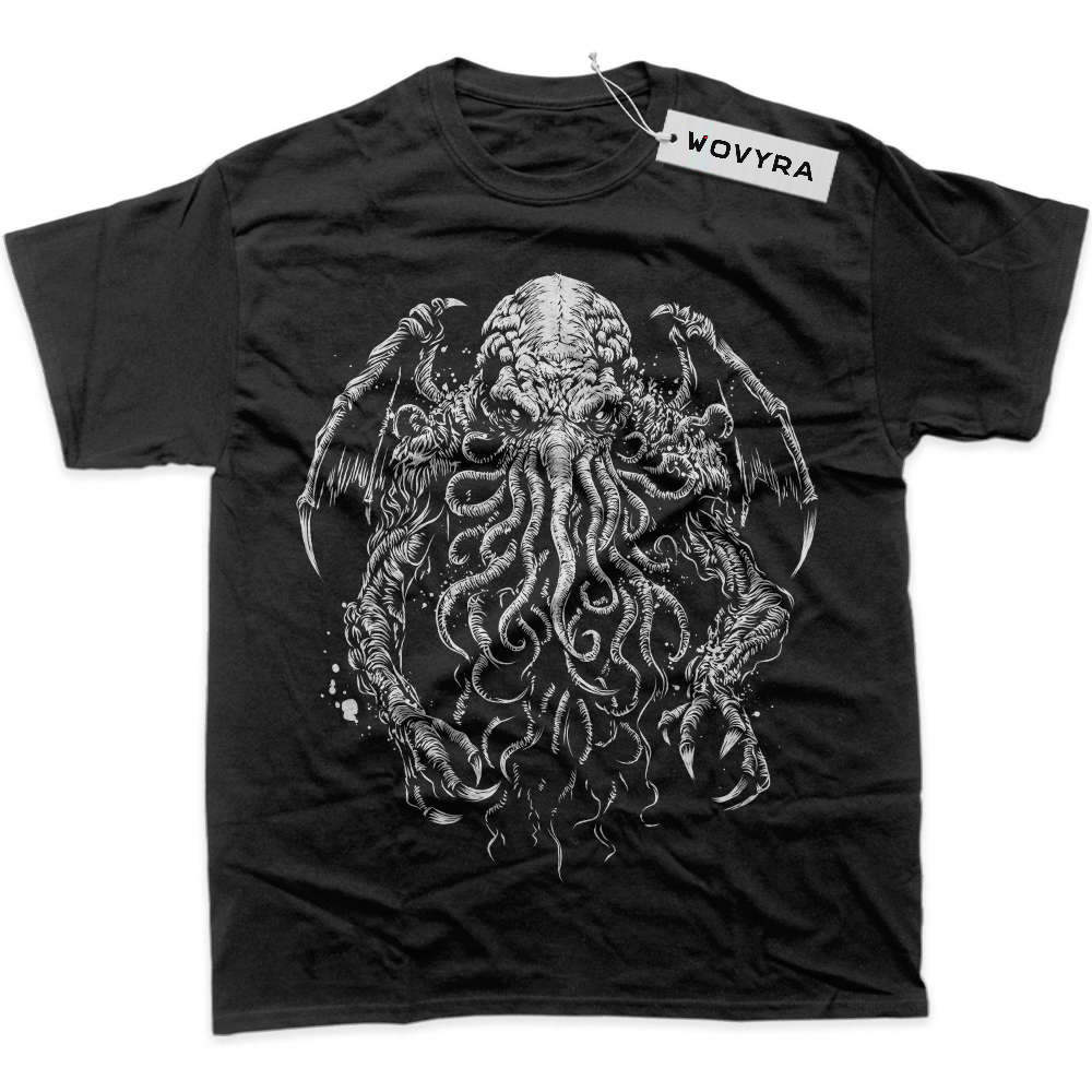 Black WOVYRA Cthulhu Monochrome Tentacles Classic Tee