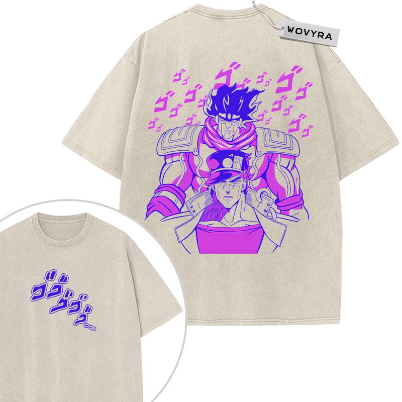 Apricot WOVYRA Jotaro Kujo JoJo Purple Portrait 2-Sided Vintage Tee